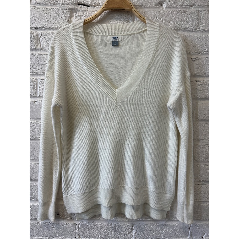 Old‎ Navy Women's S Cream V Neck Knit Sweater Capsule Minimalist Preppy Academia